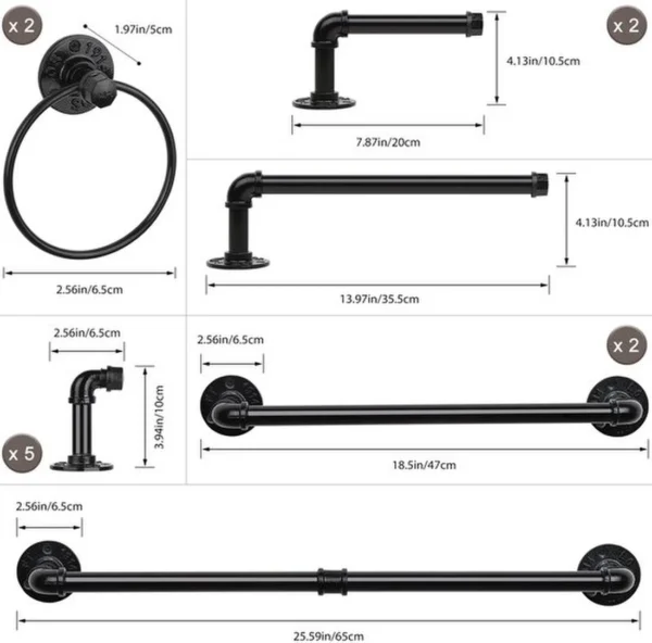 Unyqoos® Complete set van badkameraccessoires met industriële look voor een moderne inrichting