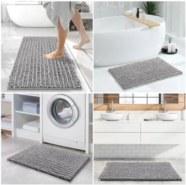 P-87213239163432-20260405135734.webp Unyqoos® Luxueuze 2-delige Chenille Badmat Set met Antislip voor Comfortabele Badkamervloeren, Grijs