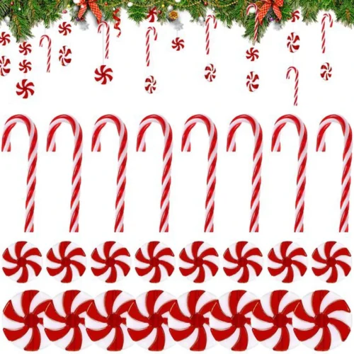P-87213239216130-20260406092414.webp Unyqoos® Set van 48 feestelijke suikerstokken voor kerstdecoratie aan boom en deur