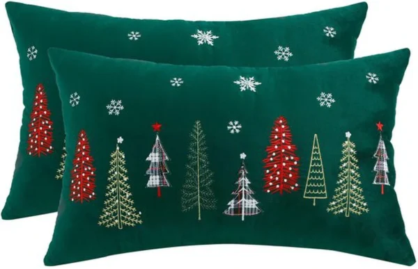 Unyqoos® Set van twee fluwelen kussenhoezen met kerstmotief voor feestelijke decoratie