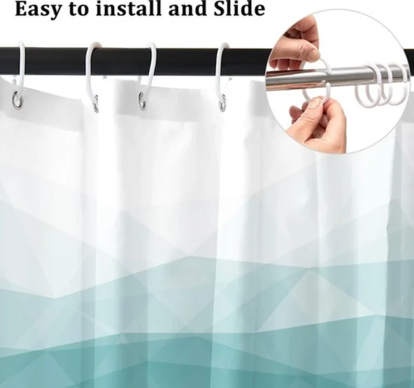 P-87213239269081-20260403114147.webp Unyqoos® Waterafstotend polyester douchegordijn met geometrisch bergontwerp en haken