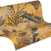P-87213239309050-20260405114028.webp Unyqoos® Modern vliesbehang met elegant bloemenpatroon en bladmotief in warme tinten, geel-bruin-blauw