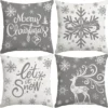 Unyqoos® Set van 4 decoratieve kerstkussenhoezen met sneeuwvlokken en elandmotief