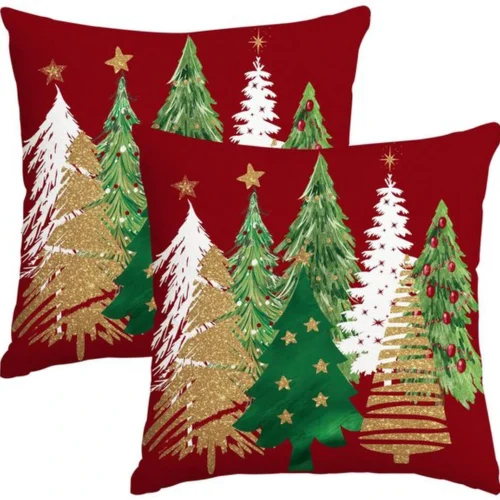 Unyqoos® Set van 2 rode kerstkussenhoezen met boerderijdecoratie voor feestelijke sfeer