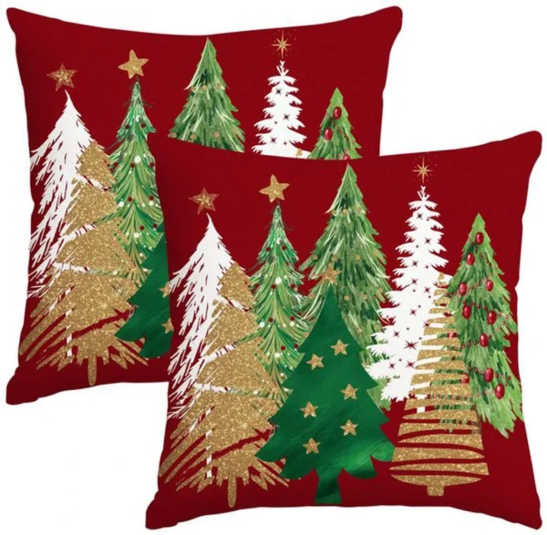 Unyqoos® Set van 2 rode kerstkussenhoezen met boerderijdecoratie voor feestelijke sfeer