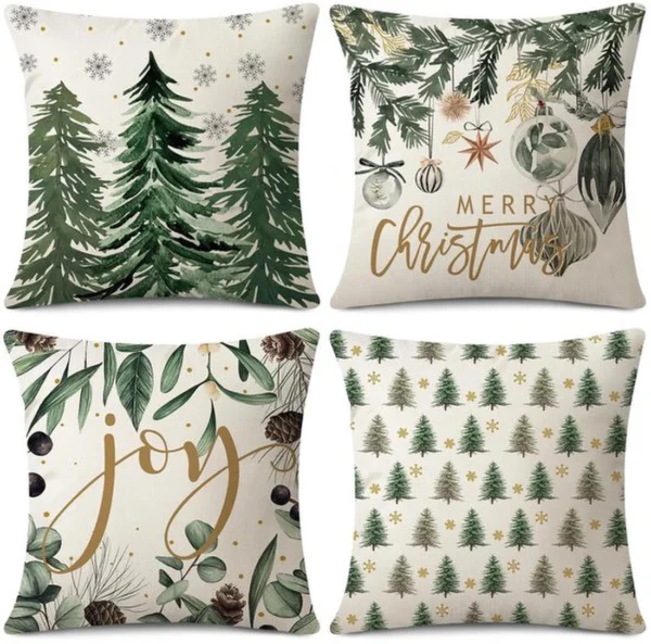 Unyqoos® Set van 4 Kerst Kussenhoezen met Decoratieve Print voor Huis en Tuin