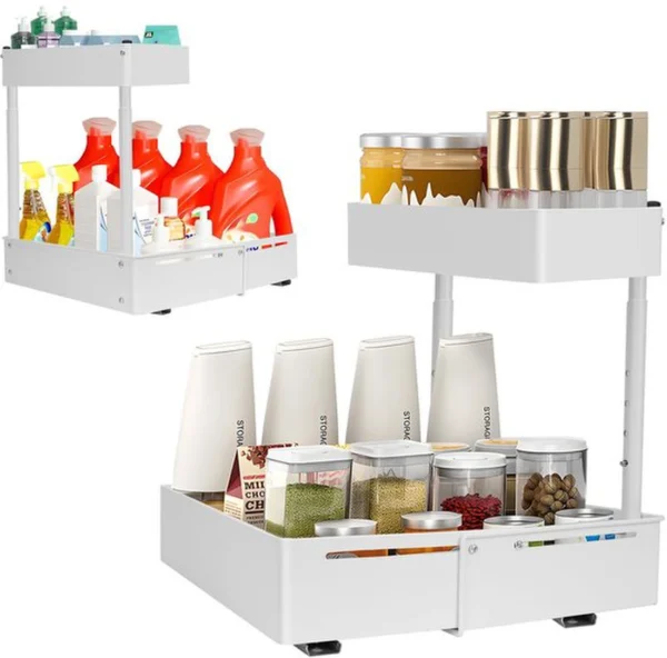 Unyqoos® Uittrekbare en verstelbare organizer voor onder de wastafel voor keuken en badkamer