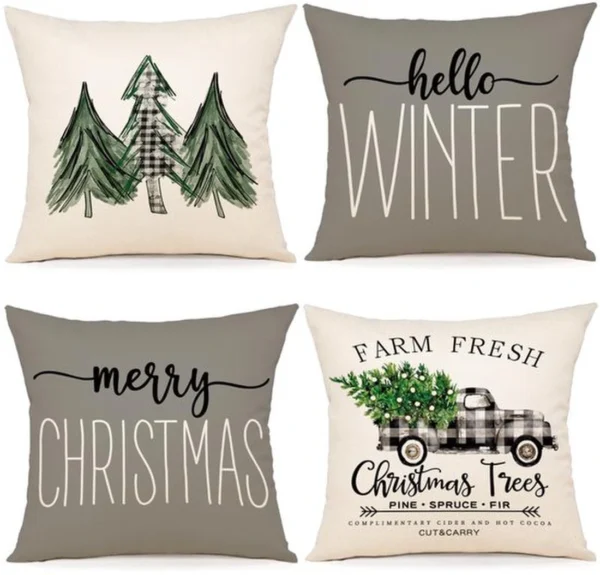 Unyqoos® Set van 4 decoratieve kerstkussenslopen met dennenmotief voor huisdecoratie