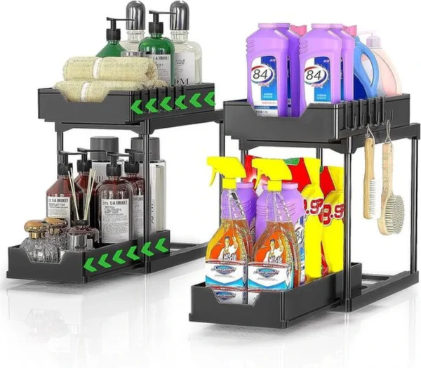 Unyqoos® Multifunctioneel Opslagsysteem voor Keuken en Badkamer met Dubbele Laden en Haken