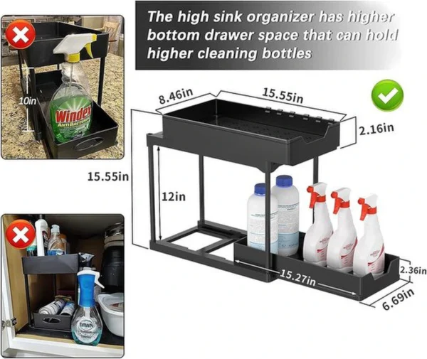 Unyqoos® Multifunctioneel Opslagsysteem voor Keuken en Badkamer met Dubbele Laden en Haken