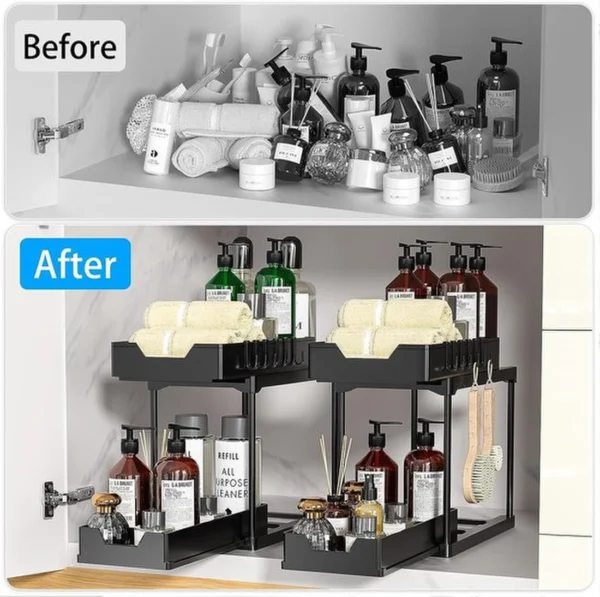 Unyqoos® Multifunctioneel Opslagsysteem voor Keuken en Badkamer met Dubbele Laden en Haken