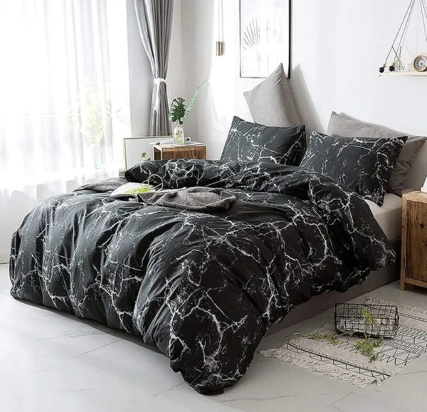 Unyqoos® Moderne Zwart Marmerlook Microvezel Beddengoedset voor Eenpersoonsbed met Ritssluiting