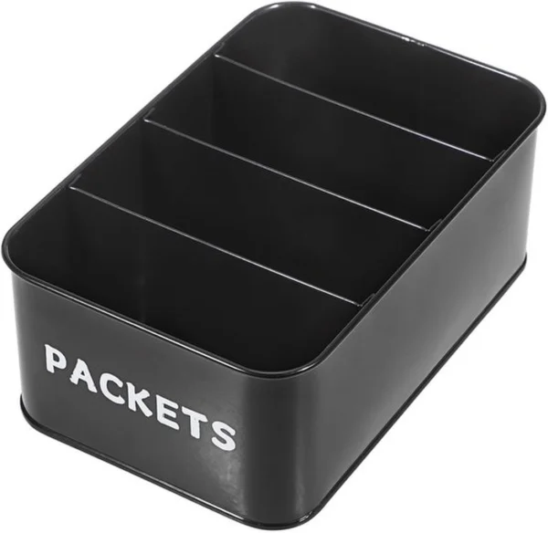 P-87213239475830-20260406102625.webp Unyqoos® Zwarte metalen kruiden- en theezakjes organizer met vier vakken voor keukenopslag