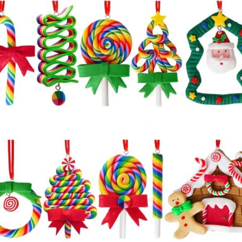 Unyqoos® Set van 10 kleurrijke kerstboomornamenten in snoepvorm voor feestelijke decoratie