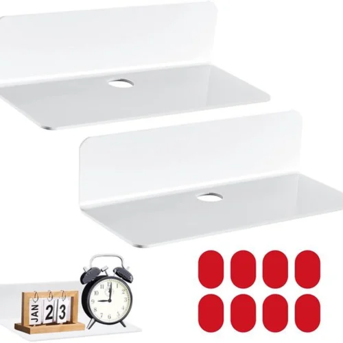 P-87213239513680-20260406083429.webp Unyqoos® Set van twee witte acryl wandplanken zonder boren voor veelzijdig gebruik