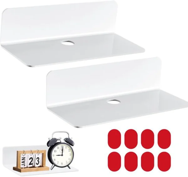 P-87213239513680-20260406083429.webp Unyqoos® Set van twee witte acryl wandplanken zonder boren voor veelzijdig gebruik