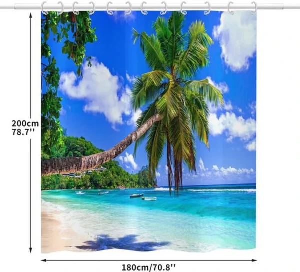 P-87213239520066-20260403114357.webp Unyqoos® Polyester Douchegordijn met Tropisch Strandontwerp voor Badkamers, Inclusief Haken en Eenvoudige Installatie