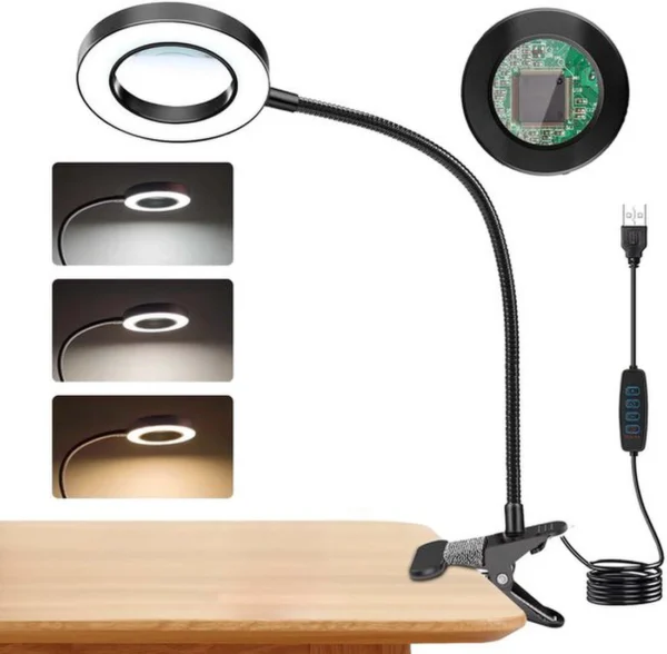 Unyqoos® Dimbare LED Vergrootlamp met Klem en Verstelbare Kleurmodi voor Precies Werk