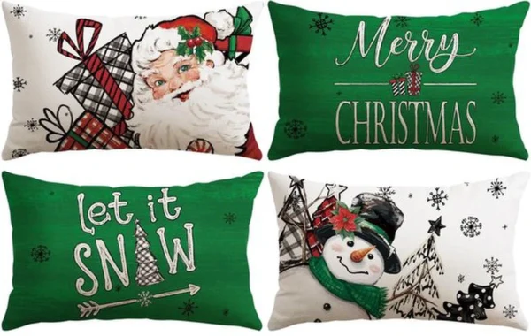 Unyqoos® Set van 4 decoratieve kerstkussenhoezen met verborgen ritssluiting