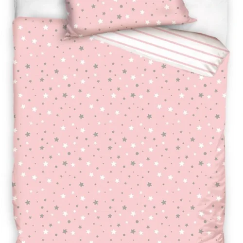 Unyqoos® Betoverend Kinderbeddengoed met Sterrenmotief voor Meisjeskamer, 100% Katoen in Roze en Grijs