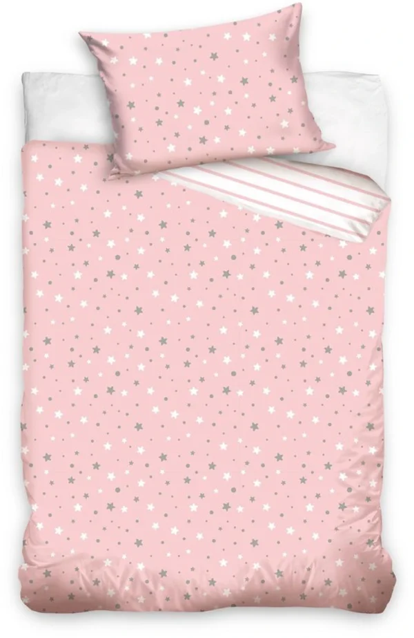 Unyqoos® Betoverend Kinderbeddengoed met Sterrenmotief voor Meisjeskamer, 100% Katoen in Roze en Grijs