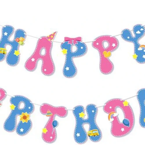 P-87213239618000-20260406093036.webp Unyqoos® Schattig roze en blauw verjaardag banner voor feestelijke decoraties