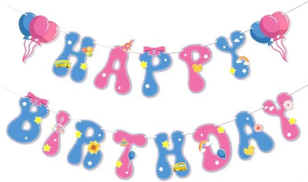 P-87213239618000-20260406093036.webp Unyqoos® Schattig roze en blauw verjaardag banner voor feestelijke decoraties