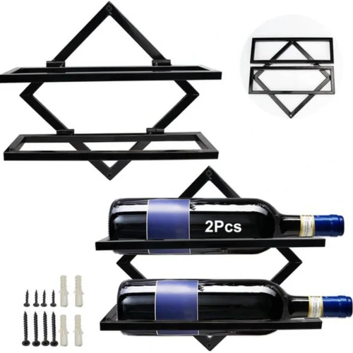 P-87213239644810-20260406110001.webp Unyqoos® Opvouwbaar metalen wijnrek voor wandmontage voor twee flessen wijn
