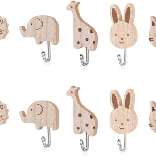 Unyqoos® Set van 10 houten dierenhaken voor kinderkamer en slaapkamer decoratie