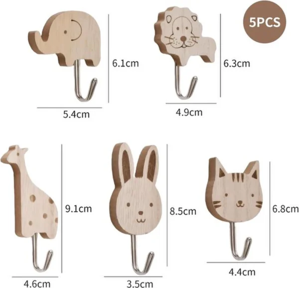 P-87213239674441-20260406121618.webp Unyqoos® Set van 10 houten dierenhaken voor kinderkamer en slaapkamer decoratie