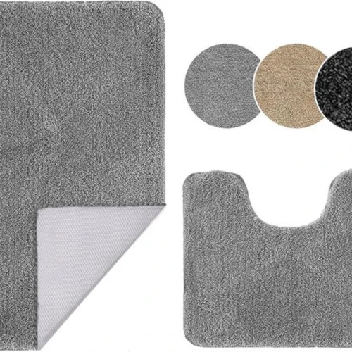 Unyqoos® Grijze badmatset met antislip en hoge waterabsorptie voor badkamer