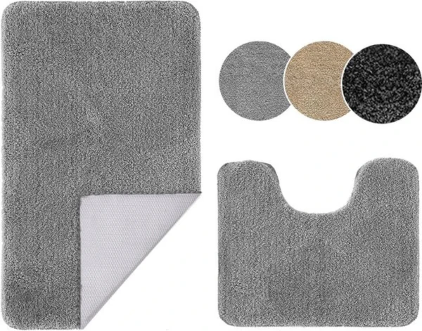 Unyqoos® Grijze badmatset met antislip en hoge waterabsorptie voor badkamer