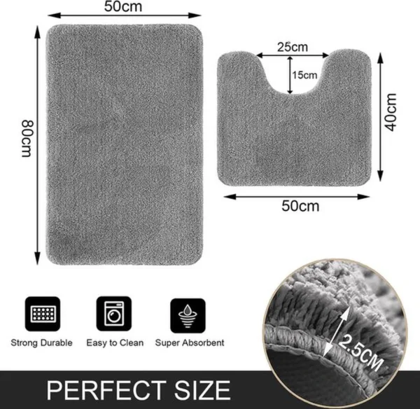 Unyqoos® Grijze badmatset met antislip en hoge waterabsorptie voor badkamer
