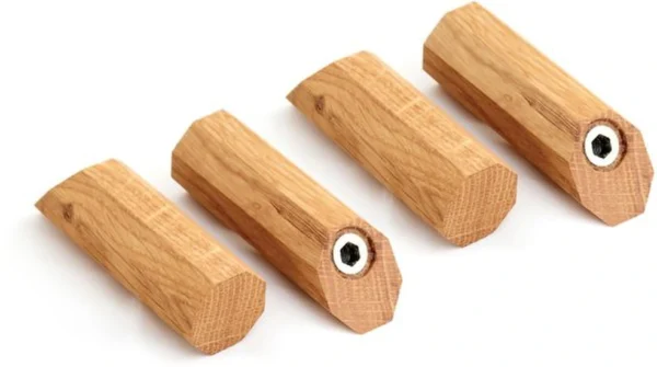 Unyqoos® Set van Vier Handgemaakte Eikenhouten Wandhaken voor Stijlvolle Organisatie