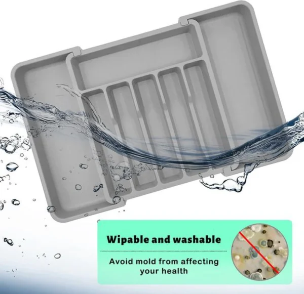 P-87213239723016-20260406100314.webp Unyqoos® Verstelbare grijze bestekbak met antislip en 6 tot 8 vakken voor keukenladen