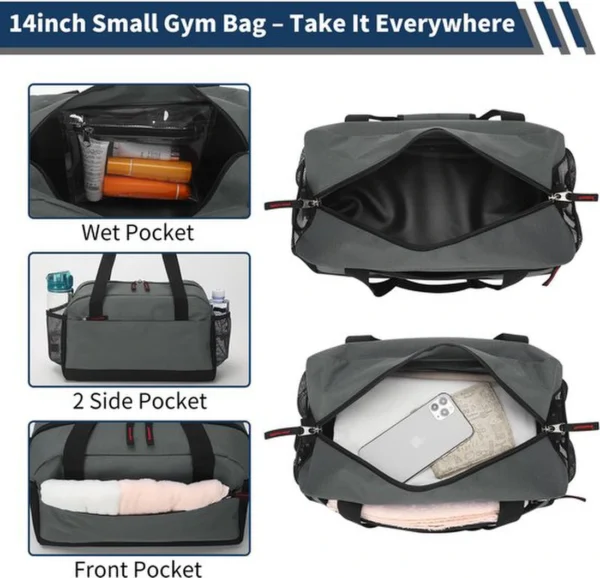 Unyqoos® Donkergrijze sporttas met waterdicht vak voor natte kleding en accessoires