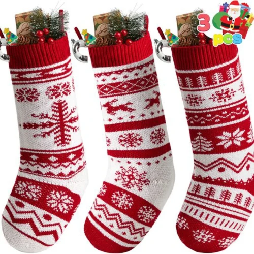 Unyqoos® Set van drie gebreide kerstkousen voor feestelijke decoratie in huis
