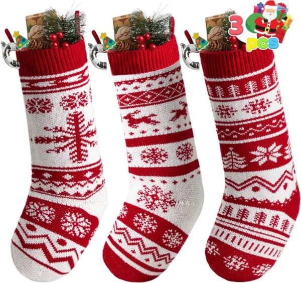 Unyqoos® Set van drie gebreide kerstkousen voor feestelijke decoratie in huis