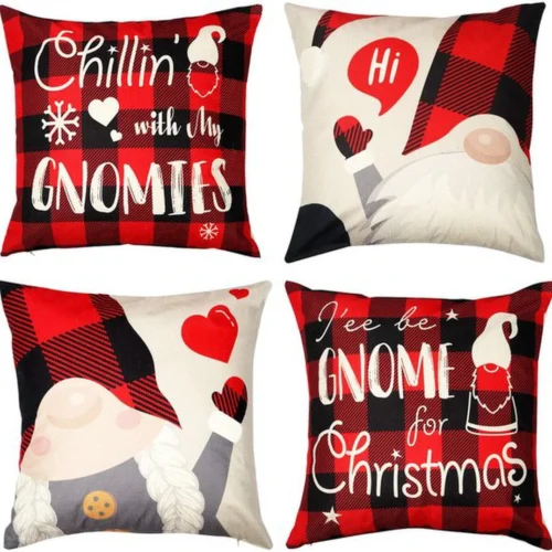 P-87213239759750-20260406112514.webp Unyqoos® Set van 4 Kerstkussenslopen met Scandinavische Kabouter- en Ruitpatronen