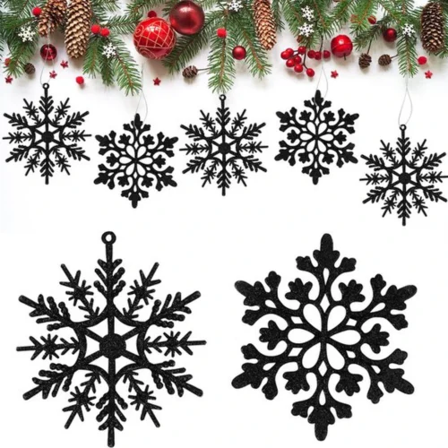 Unyqoos® Set van 30 glinsterende zwarte sneeuwvlokken kerstdecoraties voor feestelijke versiering