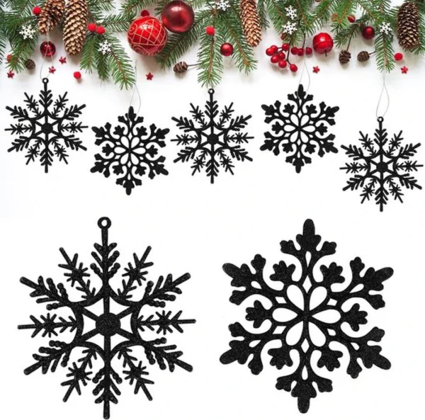 P-87213239784330-20260406093249.webp Unyqoos® Set van 30 glinsterende zwarte sneeuwvlokken kerstdecoraties voor feestelijke versiering