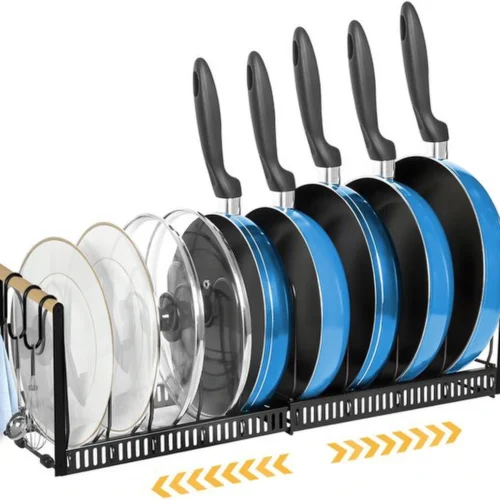 P-87213239790340-20260406095544.webp Unyqoos® Pannenhouder met Verstelbare Verdelers en Uittrekbare Steunbeugels voor Optimale Keukenorganisatie