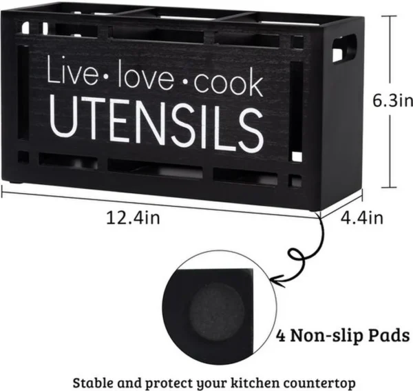 Unyqoos® Stijlvolle Keukengereedschapsorganizer van Hout met 3 Compartimenten en Antislip Pads