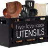 Unyqoos® Stijlvolle Keukengereedschapsorganizer van Hout met 3 Compartimenten en Antislip Pads