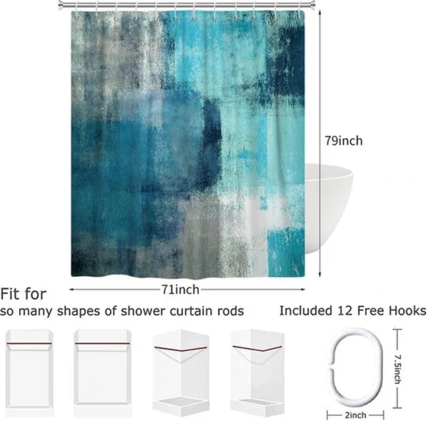 Unyqoos® Stijlvol Turquoise Douchegordijn met Abstracte Kunst voor Moderne Badkamers, Waterdicht en Wasbaar, Inclusief Haken