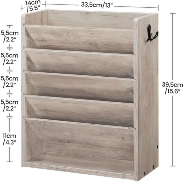 P-87213239803371-20260406082654.webp Unyqoos® Wandgemonteerde houten documentenhouder met zes niveaus voor thuiskantoor