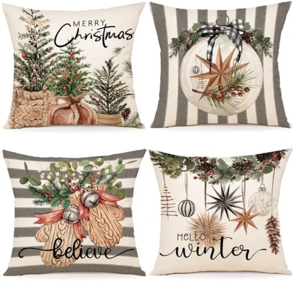 Unyqoos® Set van 4 linnen kussenslopen voor feestelijke kerstdecoratie in huis