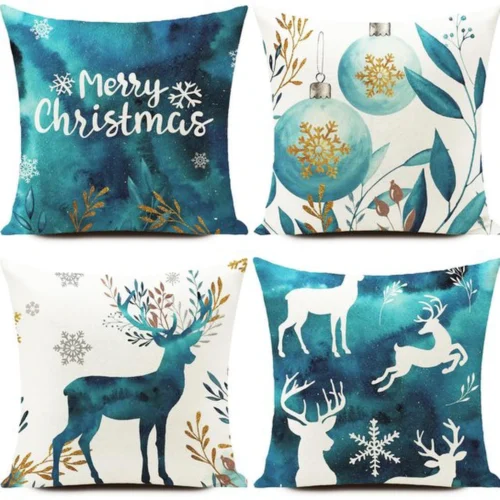 Unyqoos® Set van 4 feestelijke kussenhoezen 40x40 cm met kerstmotieven