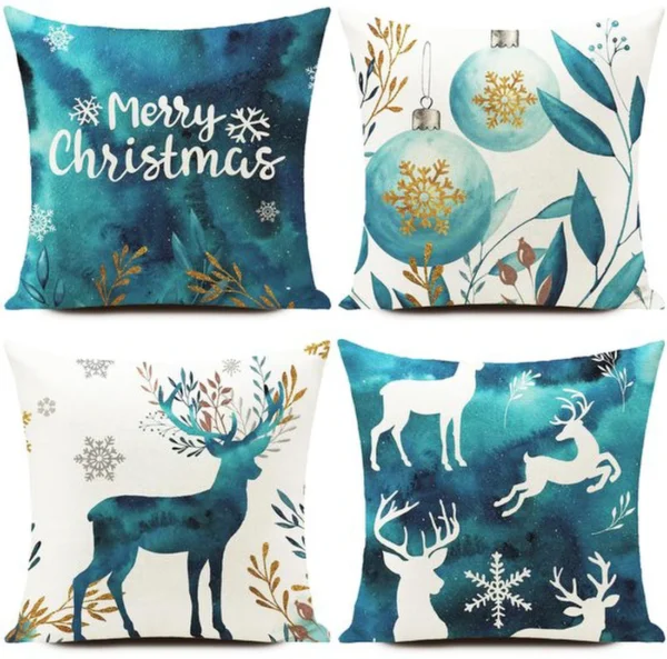 Unyqoos® Set van 4 feestelijke kussenhoezen 40x40 cm met kerstmotieven