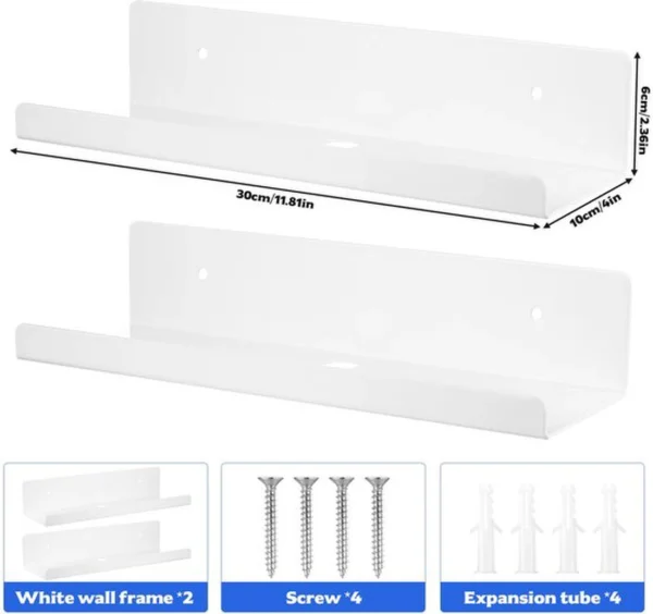 P-87213239849915-20260406081715.webp Unyqoos® Set van twee zwevende witte wandrekken voor veelzijdige opbergruimte